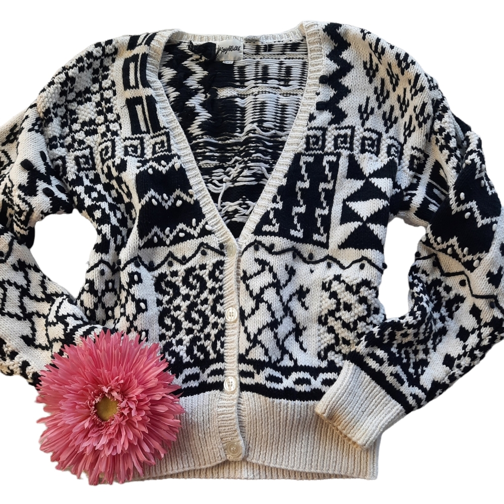 Vintage Geometric Print Button Up Cardigan Heavyweight